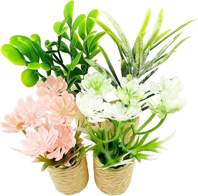 4Pcs Miniature Potted Plant Flowers Trees Basket Artificial Bonsai for 1:12 Mini Dollhouse Fairy Garden Scene Model Micro Landscape Decoration