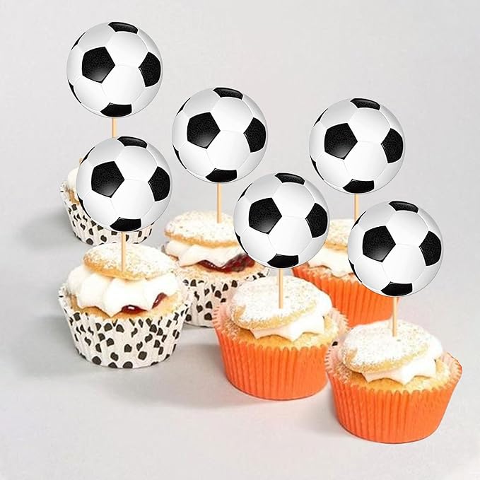 Ercadio 24 Pack Double Sided Soccer Cupcake Toppers Sports Soccer Cupcake Picks Soccer Birthday Cake Decorations Baby Shower Soccer Sports Theme Party Cake Decoration