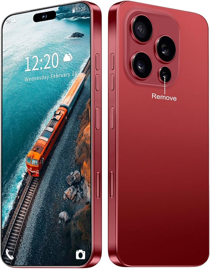 Huness 16PROMA X Smartphone Unlocked Cell Phone,6.99" HD Screen Unlocked Phone,16+512GB Android 14 with 128GB Memory Card,Face ID/Dual SIM/5G/Fingerprint Button Unlock/Photos/GPS (Wine Red, 16+512G)