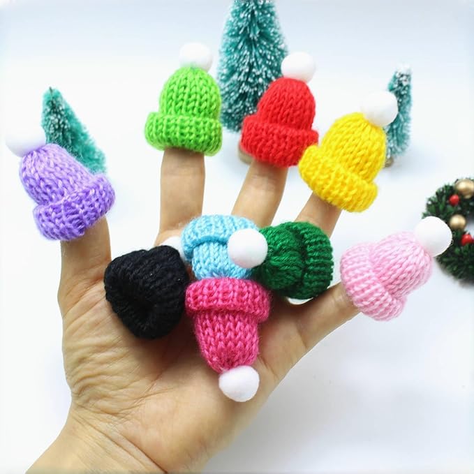 YGbridge Mini Santa Hats, 100PCS Mini Hats for Crafts, Christmas Tiny Hat Knitting Doll Hat for Christmas Craft Supplies, Tree Ornaments, Snowman Doll Decor, DIY Art Yarn (Multi-Color, 100PCS)