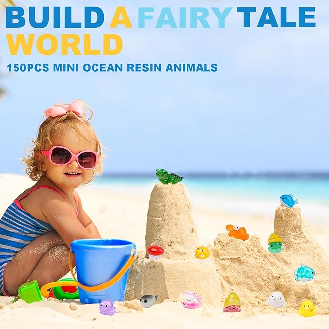 153pcs Ocean Mini Resin Animals 121 Styles Tiny Sea Animals Figurines Marine Miniature Plastic Animal Aquarium Ornaments Decorations for DIY Fish Tank Potted Micro Fairy Garden Dollhouse (Ocean)