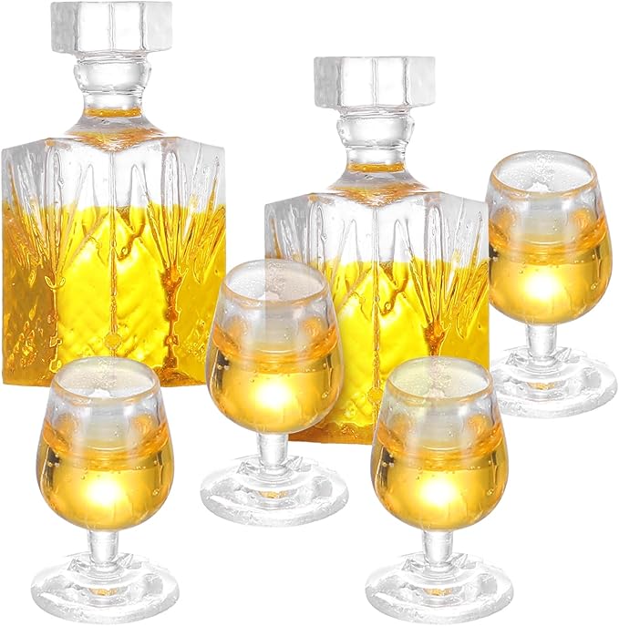 JJUNW 6 Pcs 1:12 Scale Dollhouse Miniature Accessories, A Set of Exquisite Mini Whiskey Wine Bottle Bar Model, Verisimilitude Mini Whiskey Wine Decoration for Décor Dollhouse Accessories (Yellow)