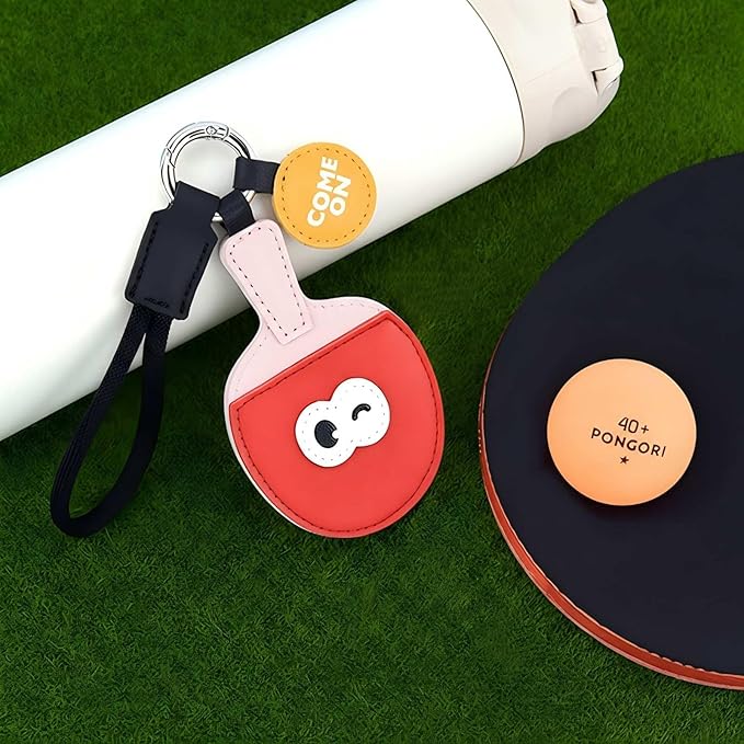 MemeChic Mini Table Tennis Paddle Keychain ，Cute PU Leather Ping Pong Racket Bag Charm & Car Keychain Holder, Unique Gift for Men & Women