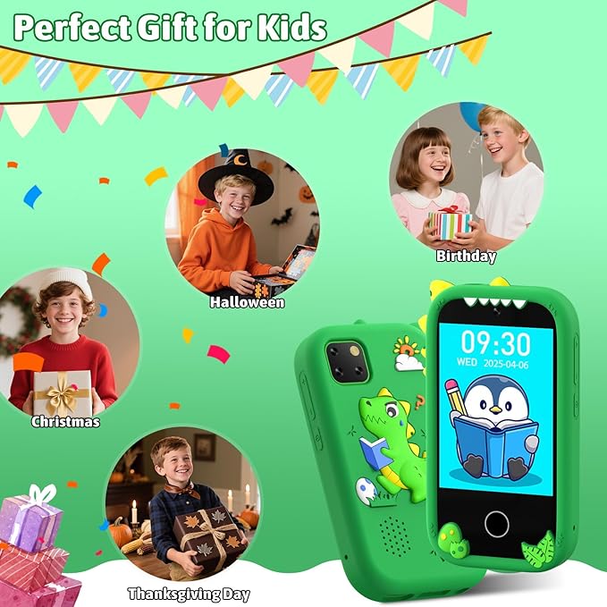 BEBESIRI Kids Camera Mini Smartphone Toy for Girls, 2.8" Touch Screen, 22 Learning Games, Dual Camera, Music Player, 32GB Card | Educational Gift for Christmas & Birthday (Mint Green)