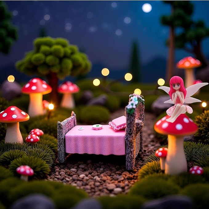 2Pcs Miniature Fairy Garden Bed with Flower Fairy Figurine – Resin Craft Ornament for DIY Fairy Garden, Terrarium, Tabletop Décor, Garden Display,Creative Home Decoration & Collectible Resin Accessory