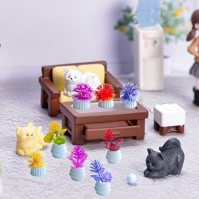 8 Pcs Miniature Potted Plants Set – 1:12 Scale Dollhouse Greenery Ornaments, Realistic Tiny Bonsai & Flower Pots for Fairy Garden, Terrarium, Desk Display, DIY Craft & Micro Landscape Decoration（ A ）