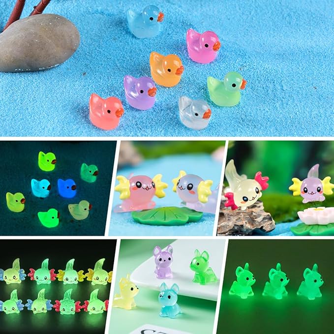 JIUDUOYUAN 250 Pcs Luminous Mini Resin Animals Tiny Mini Figurines Glow in The Dark Garden Miniatures Animal for Micro Dollhouse Landscape Fairy Garden Decorations