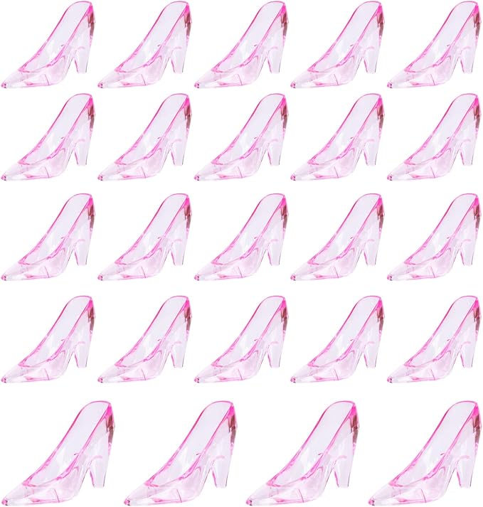 ZYFLSQ 24 Pieces Mini Plastic Cinderella Slippers 3.5 Inch Glass Heels Princess for Wedding Birthday Party Table Favors Decoration (Pink)