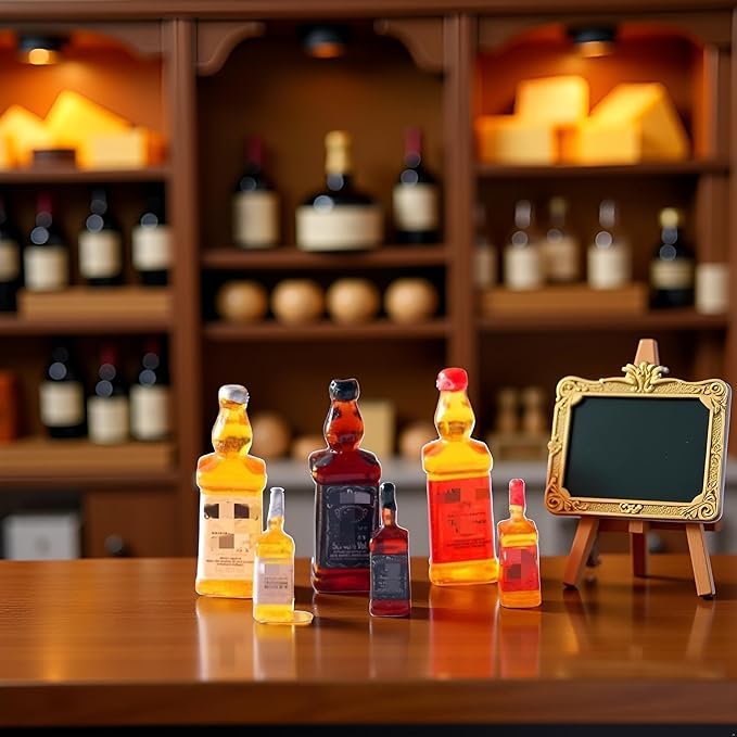 6Pcs/Set Dollhouse Decoration Accessories, 1:12 Dollhouse Simulation Mini Wine Bottle Food Play Excellent Quality and Creativ