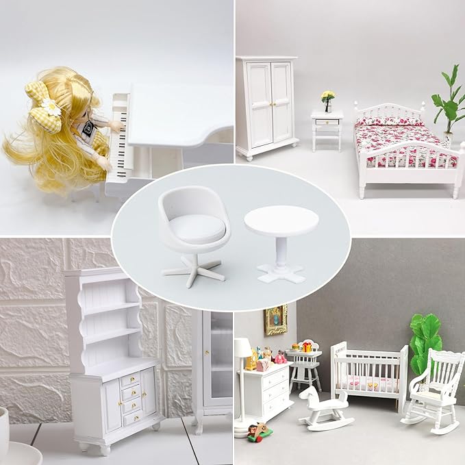 6Pcs 1:30 Scale Miniature Chair, Mini Plastic Chairs and Table, Mini Backrest Swivel Egg Chair, Miniature Furniture for Mini House Accessories Gardening Scene Ornaments