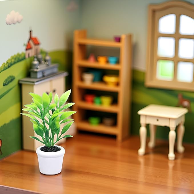 Green 1/12 Miniature Plants Dollhouse Decoration Accessories, DIY Doll House Kit