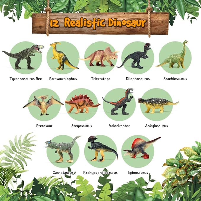 OENUX Dinosaur Toys with Interactive Sound Book for Kids 3-5, Dinosaur Book with Sound &12 Toy Dinosaurs Figures, Toddler Learning Toys for Boy, Present for Boys Girl Age 4-7