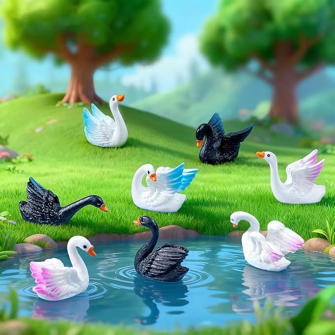 Cayway 16 PCS Miniature Swan, Mini Swan Decor Resin Swan Model Decorative Statues Fairy Garden Animals for Plant Pots Bonsai Craft, Micro Landscaping Decoration