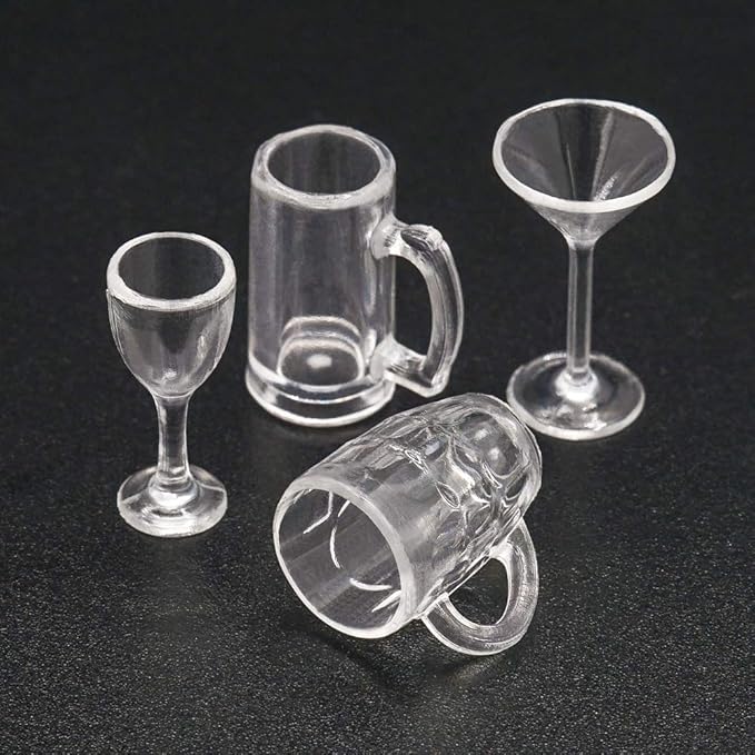Odoria Dollhouse Drinking Glasses Miniature: 1/12 Scale Wine Cocktail Glass for Kitchen Bar - Mini Beer Mug Stein Highball Glass Clear 4Pcs