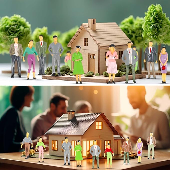 Juexica 50 Pcs Mini People Figurines 1: 50 Scale Model Trains Architectural Painted People Figures Tiny Human Plastic Miniature Figurines Sitting Standing Figures for Miniature Scenes (Stylish Style)