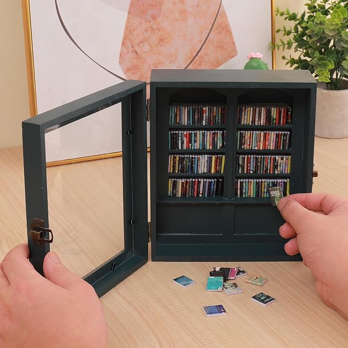 Anxiety Bookshelf Creative Ornaments, Stress Relief Bookshelf Organizer, Small Decorative Miniature Library for Book Lovers,Home and Office Decor (Blue)