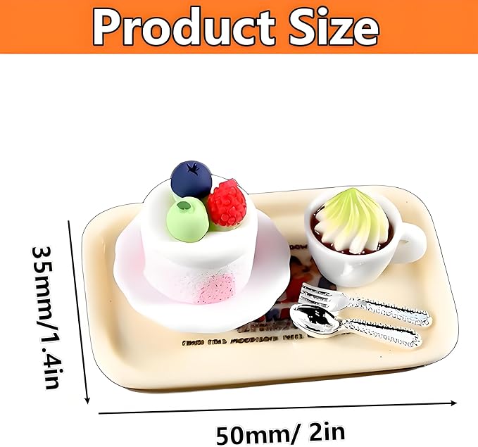 6Pcs Happy Afternoon Tea Miniature Set – Dollhouse Kitchen Accessories, Includes Tray, Coffee Milkshake, Cake,Plate,Spoon, Perfect for Pretend Play, Miniature Food Set for Dollhouses and Play Kitchens