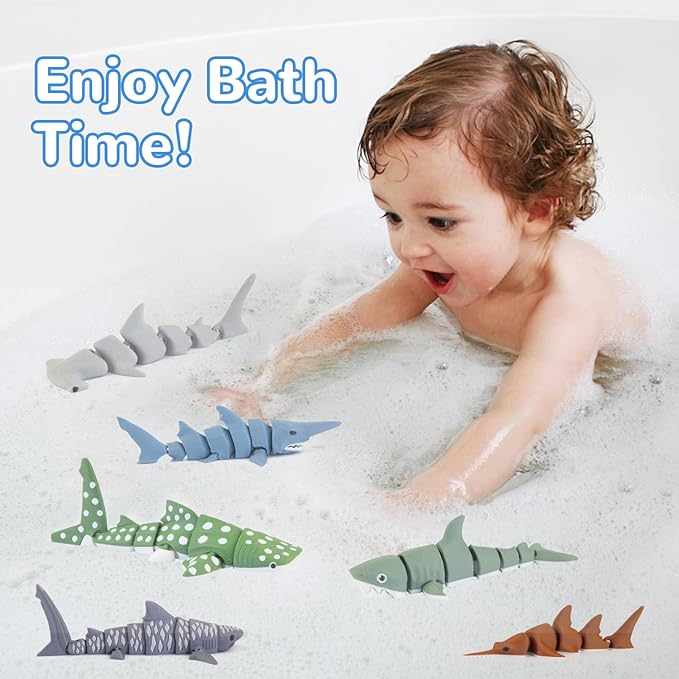 6PCS 3D Printed Shark Figurines Toys for Kids Toddlers, Realistic Ocean Sea Animals Bath Toys Fidget Toys Cake Toppers Shark Party Decorations Christmas Birthday Gift for Boys Girls