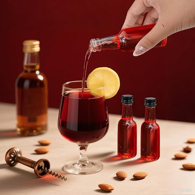 UCEHIPAW 108 Pcs 1.7 oz Mini Liquor Bottles with Cap Plastic Small Salad Dressing Bottle Mini Shooter Alcohol Holders for Christmas Hot Sauce Wine (Black)