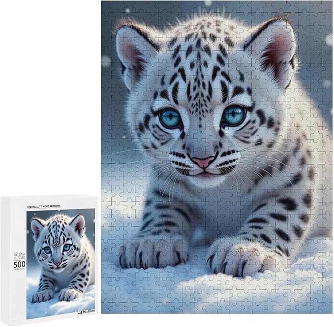 Jigsaw Puzzles for Adults 500 Piece - Cute Snow Leopard Wooden Puzzle,Stress Relief Games,Funny Puzzles，Unique Gifts for Wall Art，Family Puzzle，Educational Games，Challenge Puzzles