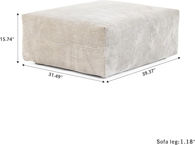 JACH 39.37" Oversized Ottoman Seater for Living Room, Deep Seat Extra Sofa Seater, Minimalist Chaise Ottoman, Modern Corduroy Ottomans for Living Room, Apartment, Beige ﻿
