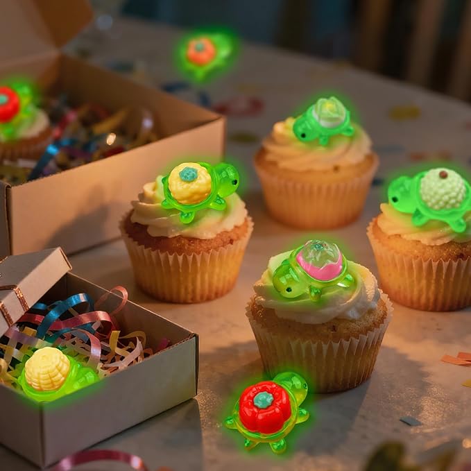 Mini Resin Turtle Figurines, Glow in The Dark Whimsical Fruit Vegetable Turtle Figures, Mini Plastic Sea Animals for Hide and Seek (100 Pcs Small)