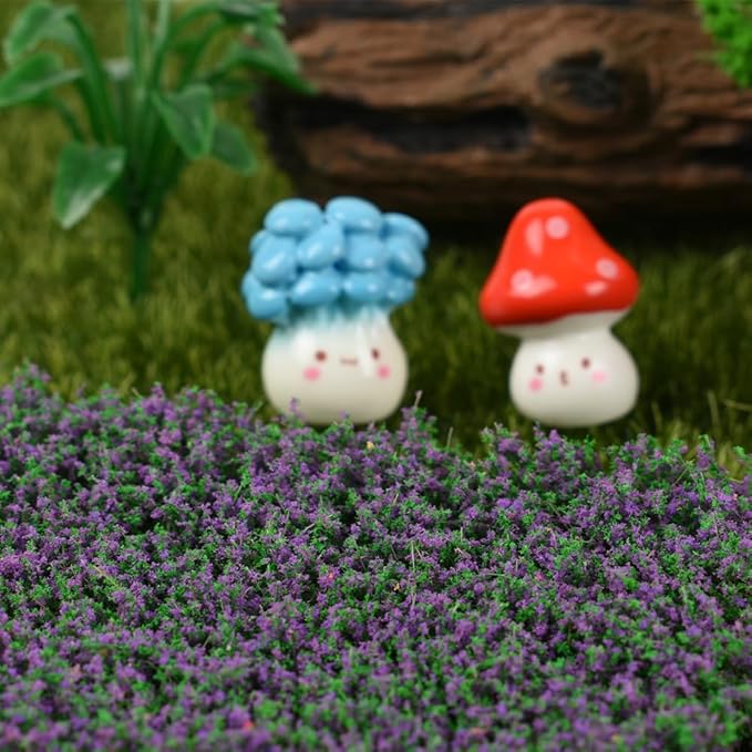 Hagao Mini Flower Cluster Model for Train Landscape Railroad Scenery Sand, Green & Purple, 2PCS