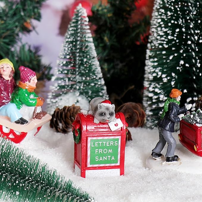 Christmas Village Accessories Ornaments Resin Christmas Village Sets Decoration for Xmas Festival Holiday (Raccoon Letters from Santa)