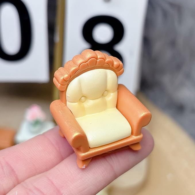 5-Piece Brown Dollhouse Furniture Kit – DIY Decoration Accessories Set, Living Room, Bedroom Furniture (Bed, Sofa, Record Player, Fireplace, Nightstand), Perfect for Fairy Garden & Bedroom Decor