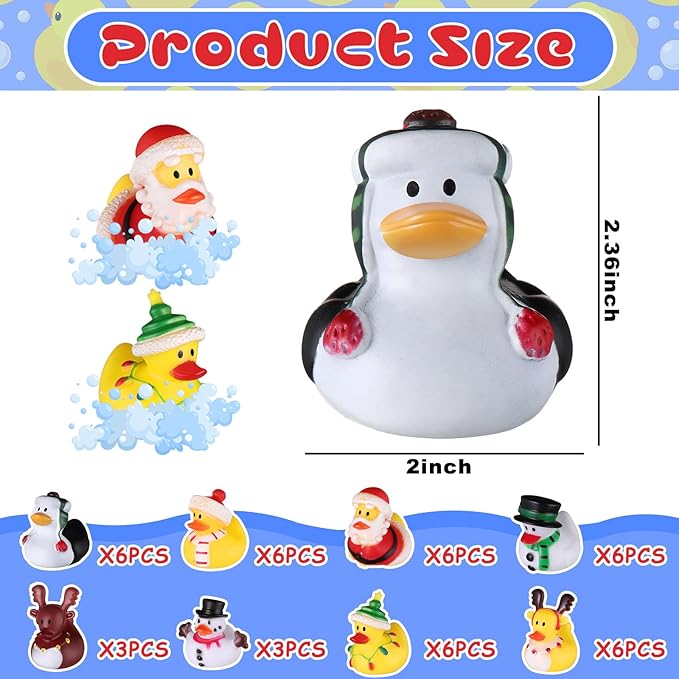 Sratte 24 Christmas Rubber Duck Bulk, Mini Santa Rubber Duck Bath Toys Assorted Xmas Party Decorations for Christmas Party Favors Stocking Stuffers Gifts for Coworkers Class (Cute Style)