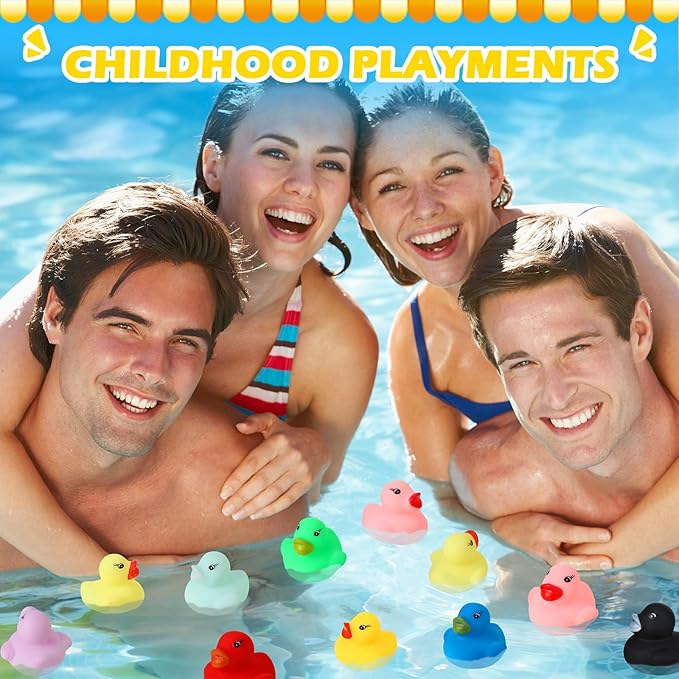 Seematn 300 Pieces Mini Rubber Duck in Bulk Bath Toys Set Bulk Mini Colorful Ducks Baby Shower Toy Birthday Party Decorations Favors Gift Summer Beach Pool Activity Carnival Game