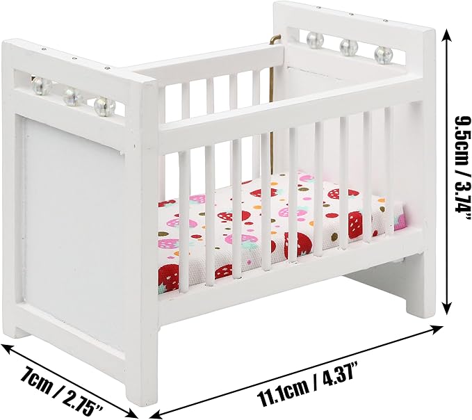 1/12 Miniature Wooden Doll Crib Mini Bed for Dollhouse Bedroom Furniture