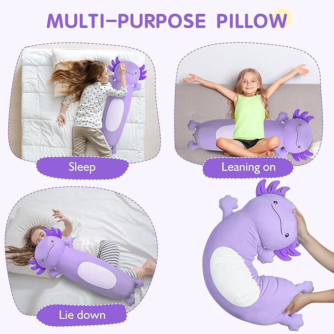 36 inch Cute Giant Purple Axolotl Plush Soft Body Pillow, Large Squishy Plushies Axolotl Stuffed Animals Toy, Gifts for Kids Boys Girls Birthday, Halloween, Christmas