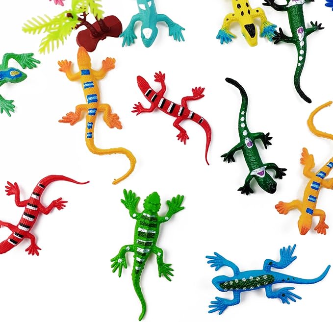 TIHOOD 28PCS Plastic Mini Lizard Toys Kit for Kids Colorful Plastic Fake Model Artificial Reptile Lizard for Teens Adults Decoration Figure Educational Toys Halloween Party Favors Decoration