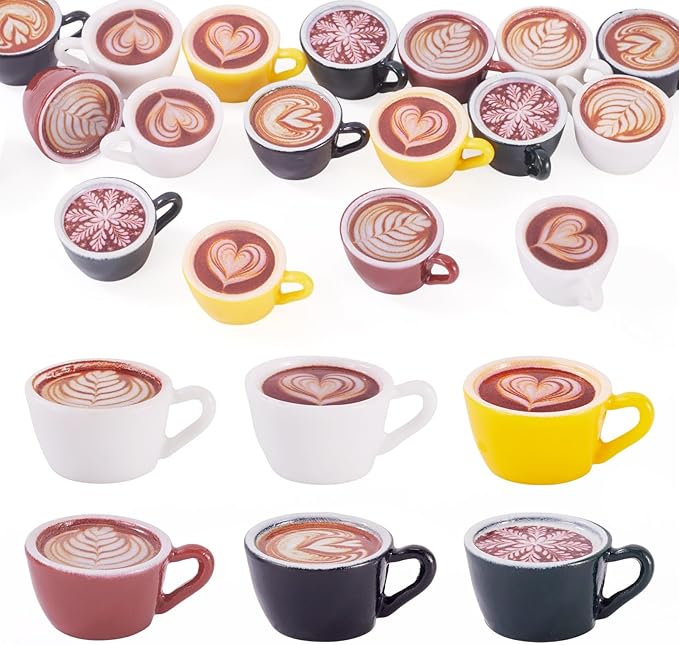 Craftdady 24pcs Coffee Cups Micro Landscape Dollhouse Miniature Coffee Cups Miniature Kitchen Set Cute Resin Tableware Drink Beverage for Micro Landscape Party Decorations 26x20 mm