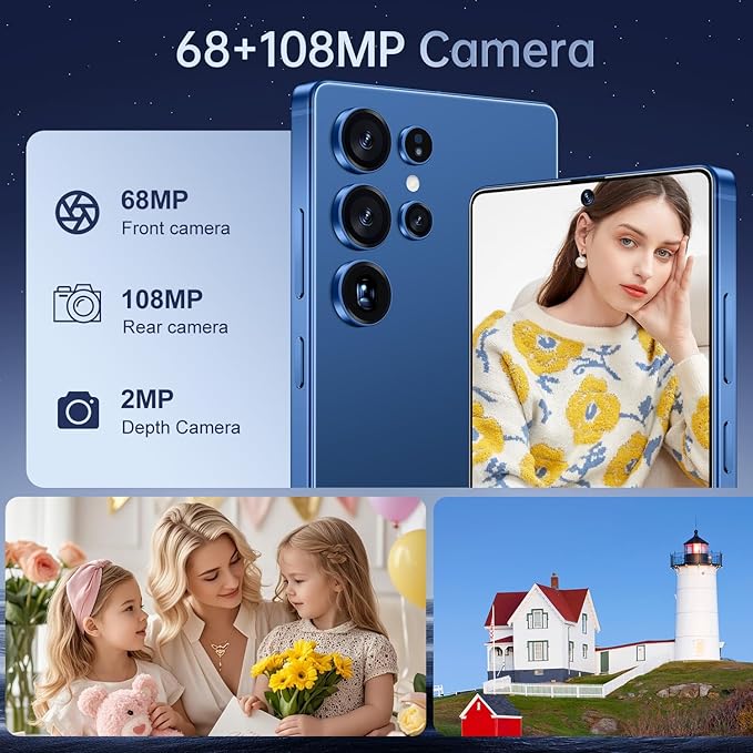 BDWJW I25 Ultra Smartphone 16GB+512GB Android 14 Smartphone, 6.99" FHD+ Display, 7000mAh Battery, 108MP+68MP Dual Camera, Built-in Pen Stylus, Fast Performance Large Memory (Blue)