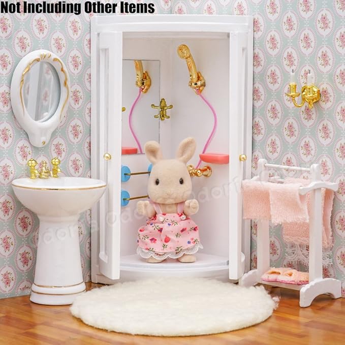 Odoria Dollhouse Shower Enclosure Miniature: 1/12 Scale Shower Room Corner for Modern Bathroom - Mini Wood Furniture White