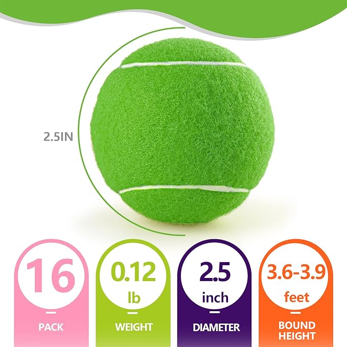 PoyPet 16-Pack Tennis Balls Bulk for Practice,Training and Beginners | Ideal for Dog Fetch,Chew and Play