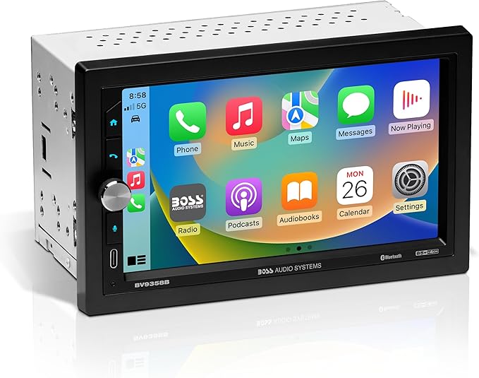 BOSS Audio Systems BV9358B Car Stereo – Wireless CarPlay Android Auto, Double Din, 7 Inch Touchscreen, Bluetooth, NO CD DVD Player, AM/FM Radio Receiver, A/V Input, USB