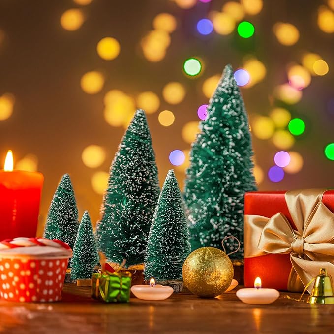 MTKZKAF Artificial mini Bottle Brush Christmas Trees for Christmas Decoration Table top Christmas Tree with Base Indoor Christmas Decorations （4/6/8/10/12 inch）