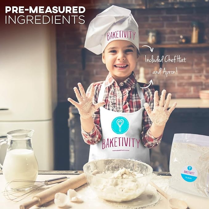 Baketivity Kids Baking DIY Activity Kit - Bake Delicious Bug Cupcakes with Pre-Measured Ingredients – Best Gift Idea for Boys and Girls Ages 6-12 – Includes Free Hat and Apron