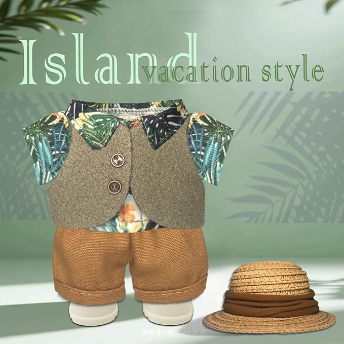 Clothes for 6.7inch /17cm Dolls (Without Dolls),Sets and Accessories,5pc Set（Straw hat+Shirt+Pants+Shoes+Vest,Suitable for Collectors and As Gifts.(Vacation-Green)