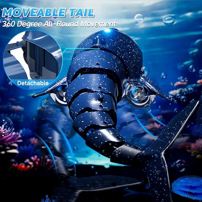 Remote Control Whale Shark Toys for Boys Kids, 1:18 Scale High Simulation Shark for Pool, 2.4Ghz Electric RC Shark Boat Fish Toys with Light & Spray, Toy Shark Gifts for 6 7 8 9 Year olds Kid Boy Girl