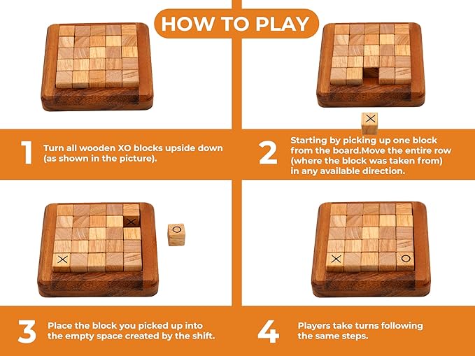 BSIRI Pushing Me Wooden Tic Tac Toe Game- Tabletop Board Games for Farmhouse Decor, Coffee Table Decor, Unique Gifts Fun Gifts for Adults. Perfect for Game Night,Family Games (5 Inch)