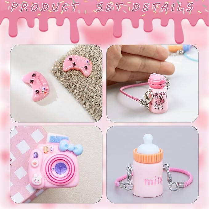 VPDSLABUBU Pink Series Accessories for 3.9-6.7 Inch (10-17cm)Dolls , There are 7 Mini Accessories in Total, Including Models of Kettle, Game Console Handle, Ice Cream, French Fries, Camera, and A Bell