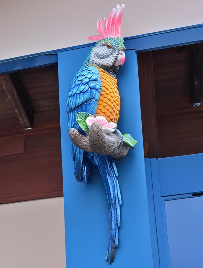 coolboy Hanging Parrot Decor,Bird Statues,Tropical Real Resin Bird Figurines,Parrot Sculpture Home Decor,Perfect for Yard Ornaments,Tree Decorations Outdoor,Patio,Lawn,Tree Trunk, Porch