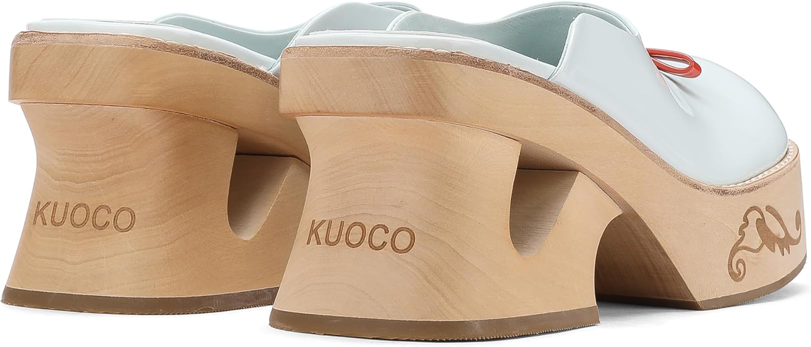 kuoco Handmade Swedish Wood Mules for Women Platform Low Heel Wooden Clogs Mules Open Back Faux Leather Clogs