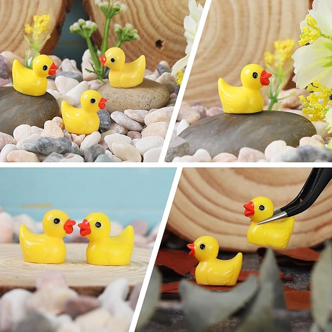 Mini Resin Ducks 220 Pack Tiny Duck Figurines Bulk for Miniature Dollhouse Decor Accessories Garden Aquarium Potted Ornament Party Toys DIY Craft Office Classroom Activity to Hide