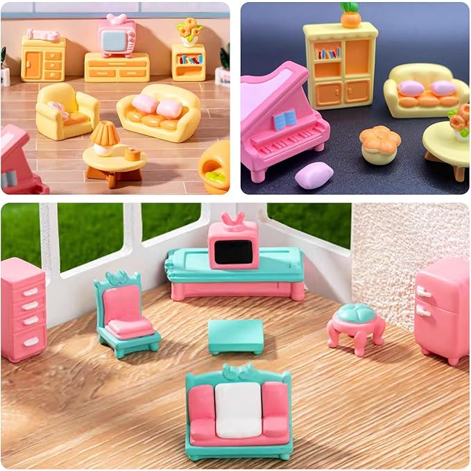 Mini Dollhouse Furniture Accessories Resin Miniature Chair Cabinet Bed Dollhouse Accessories Bedroom Furniture Ornaments for Desktop Tableware Prop Decorations Crafts for Adult 11 Pcs