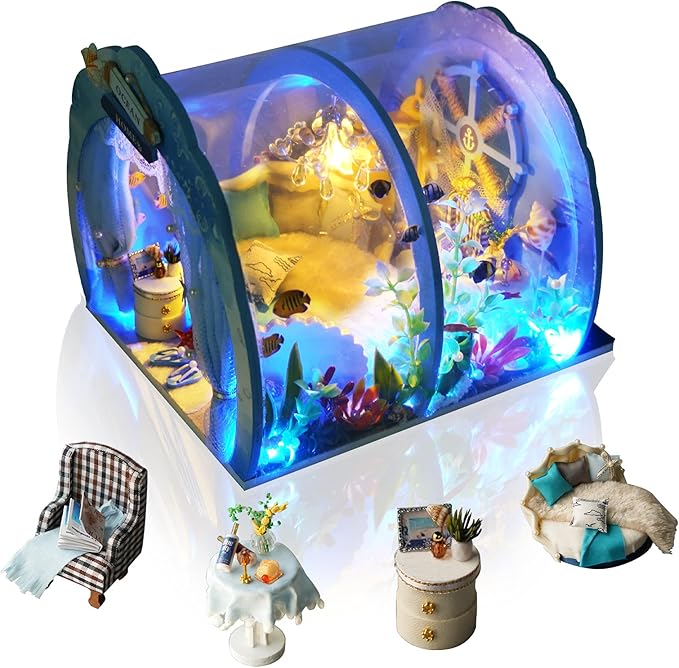 GuDoQi DIY Miniature Dollhouse Kit, Miniature House Kit 1:24 Scale,Tiny House kit with Furniture, Great Gift for Birthday Christmas Day, Sweet Home of Mermaid Princess